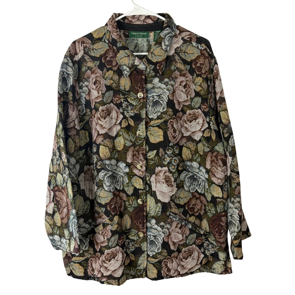 Lemon Grass Studio Floral Tapestry Jacket Womens 20 Earth Tone Button Front